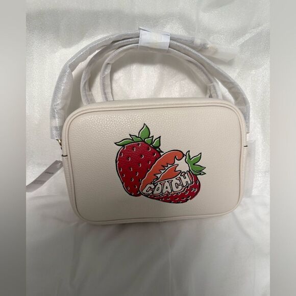 Coach Handbags - Coach Cream “Jamie” Crossbody Camera Bag with Strawberry Design!